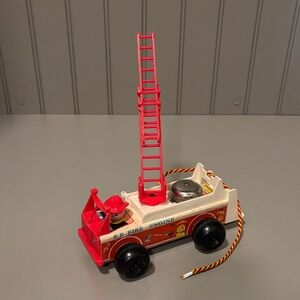 Fisher-Price Red and White Pull Fire Truck with Ladder vintage